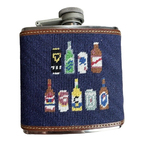 Unbranded Other - Custom Needlepoint Stainless Steel Flask Embroidered with Beer Pattern Leather